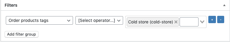Example of a filter using a product tag to filter out interesting orders.