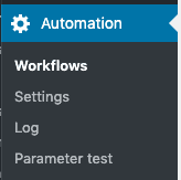 WunderAutomation menu items in the admin dashboard menu