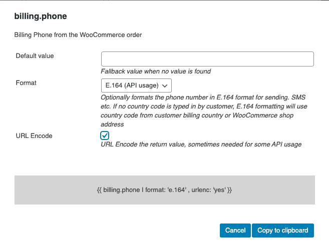 WooCommerce SMS - Editing the billing.phone parameter