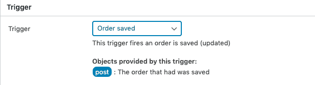 WooCommerce SMS - selecting the trigger.